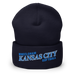Front angle of the MAS Kansas City Wheelchair Softball Slant Navy Beanie against a white background