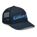 Front right angle of the MAS Kansas City Wheelchair Softball Slant Navy Curved Bill Trucker Snapback against a white background