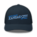 Front angle of the MAS Kansas City Wheelchair Softball Slant Navy Curved Bill Trucker Snapback against a white background
