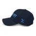 Left angle of the MAS Kansas City Wheelchair Softball Slant Navy Dad Hat against a white background