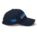Right angle of the MAS Kansas City Wheelchair Softball Slant Navy Dad Hat against a white background