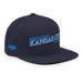 Front right angle of the MAS Kansas City Wheelchair Softball Slant Navy Flat Bill Snapback against a white background