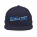 Front angle of the MAS Kansas City Wheelchair Softball Slant Navy Flat Bill Snapback against a white background