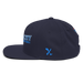 Left angle of the MAS Kansas City Wheelchair Softball Slant Navy Flat Bill Snapback against a white background