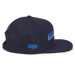 Right angle of the MAS Kansas City Wheelchair Softball Slant Navy Flat Bill Snapback against a white background