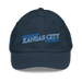 Front angle of the MAS Kansas City Wheelchair Softball Slant Navy Youth Dad Hat against a white background