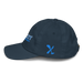 Left angle of the MAS Kansas City Wheelchair Softball Slant Navy Youth Dad Hat against a white background