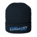 Front angle of the MAS Kansas City Wheelchair Softball Slant Oxford Navy Organic Beanie against a white background