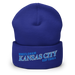 Front angle of the MAS Kansas City Wheelchair Softball Slant Royal Beanie against a white background