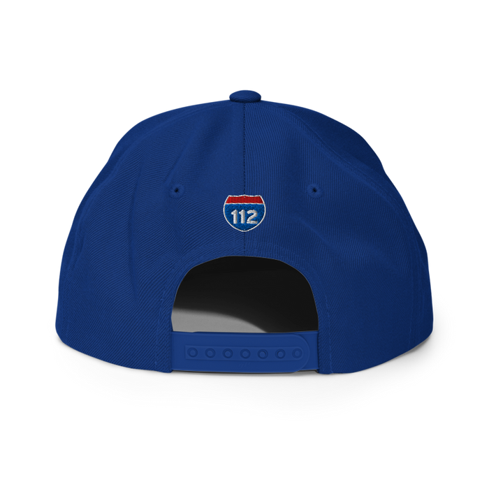 Back angle of the MAS Kansas City Wheelchair Softball Slant Royal Blue Flat Bill Snapback against a white background