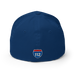 Back angle of the MAS Kansas City Wheelchair Softball Slant Royal Blue Flexfit Curved Bill Fitted against a white background