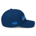 Right angle of the MAS Kansas City Wheelchair Softball Slant Royal Blue Flexfit Curved Bill Fitted against a white background