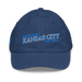 Front angle of the MAS Kansas City Wheelchair Softball Slant Royal Youth Dad Hat against a white background