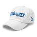 Front left angle of the MAS Kansas City Wheelchair Softball Slant White Dad Hat against a white background