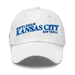 Front angle of the MAS Kansas City Wheelchair Softball Slant White Dad Hat against a white background