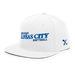 Front left angle of the MAS Kansas City Wheelchair Softball Slant White Flat Bill Snapback against a white background