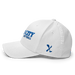 Left angle of the MAS Kansas City Wheelchair Softball Slant White Flexfit Curved Bill Fitted against a white background
