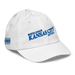 Front right angle of the MAS Kansas City Wheelchair Softball Slant White Youth Dad Hat against a white background