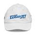 Front angle of the MAS Kansas City Wheelchair Softball Slant White Youth Dad Hat against a white background
