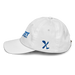 Left angle of the MAS Kansas City Wheelchair Softball Slant White Youth Dad Hat against a white background