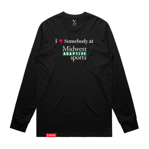 Midwest Adaptive Sports I Love Somebody at MAS Black Long Sleeve T-Shirt on a white background