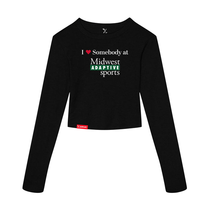 Midwest Adaptive Sports I Love Somebody at MAS Women's Black Crop Long Sleeve T-Shirt on a white background