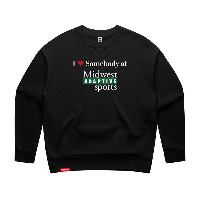 Midwest Adaptive Sports I Love Somebody at MAS Women's Black Modern Crewneck Sweatshirt on a white background