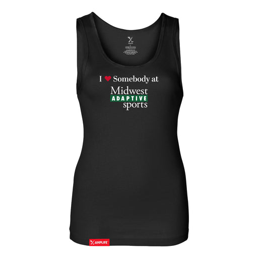 Midwest Adaptive Sports I Love Somebody at MAS Women's Black Slim Micro Rib Tank Top on a white background