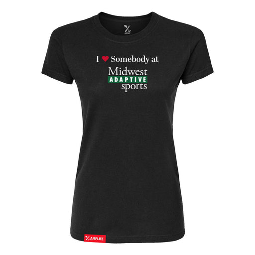 Midwest Adaptive Sports I Love Somebody at MAS Women's Black Slim T-Shirt on a white background