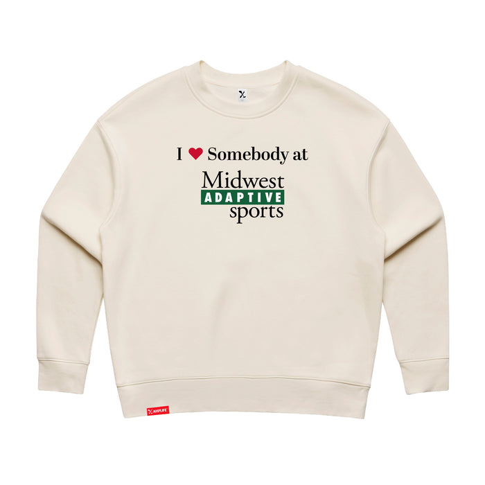 Midwest Adaptive Sports I Love Somebody at MAS Women's Ecru Modern Crewneck Sweatshirt on a white background