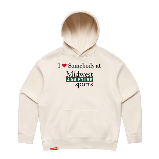 Midwest Adaptive Sports I Love Somebody at MAS Women's Ecru Modern Hoodie on a white background