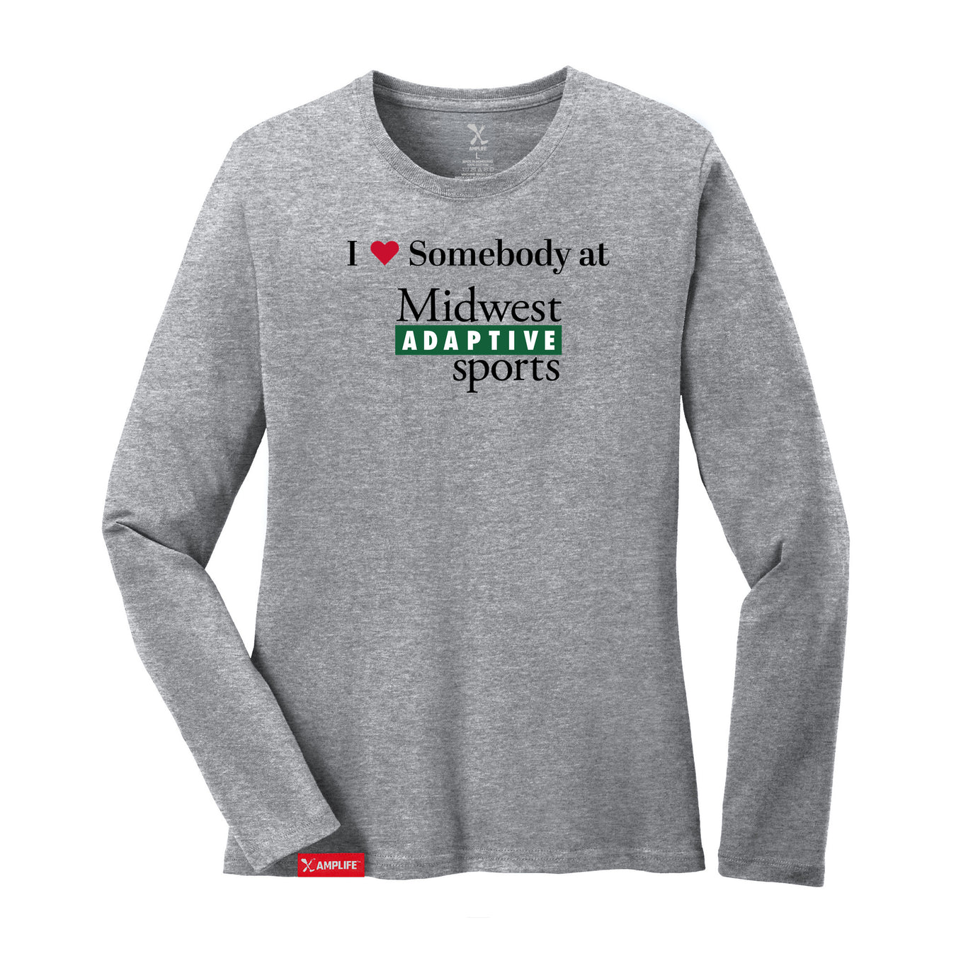 Midwest Adaptive Sports I Love Somebody at MAS Women's Heather Grey Long Sleeve T-Shirt on a white background