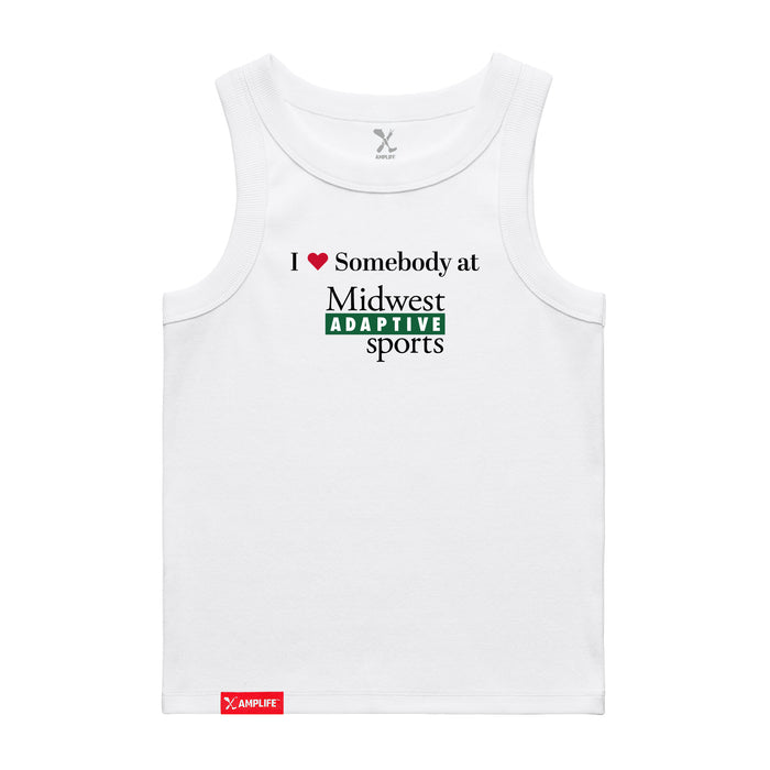 Midwest Adaptive Sports I Love Somebody at MAS Women's White Organic Tank Top on a white background