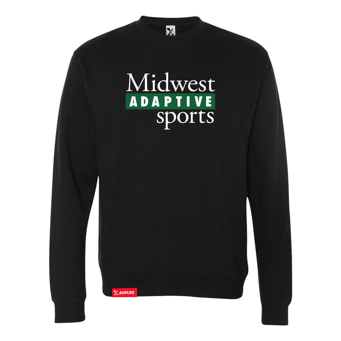 Midwest Adaptive Sports Logo Black Crewneck Sweatshirt on a white background
