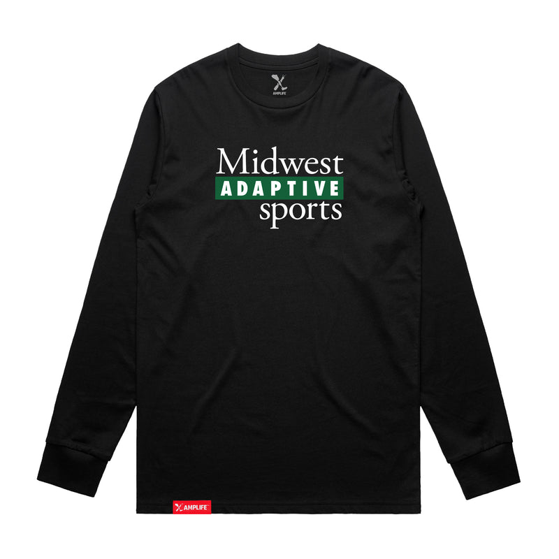 Midwest Adaptive Sports Logo Black Long Sleeve T-Shirt on a white background