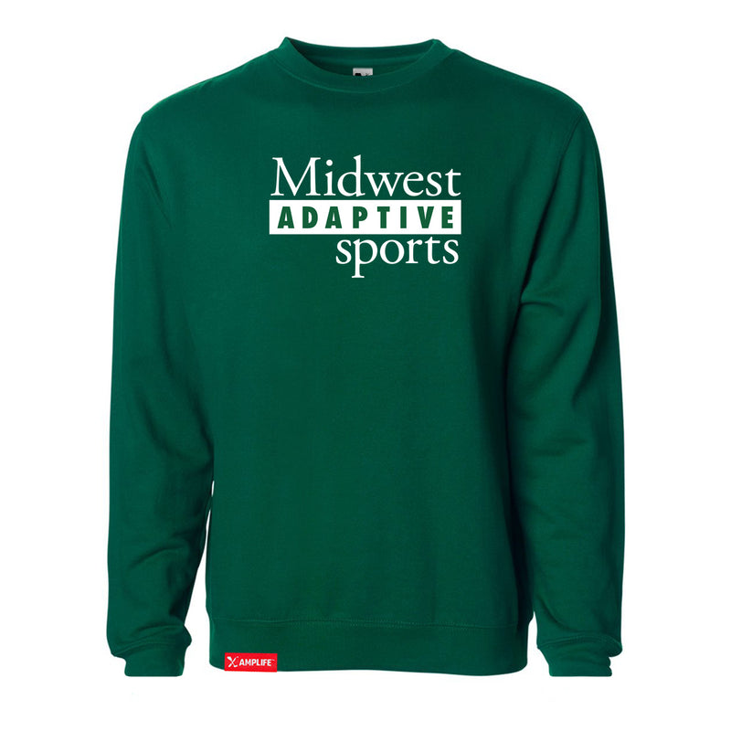 Midwest Adaptive Sports Logo Dark Green Crewneck Sweatshirt on a white background