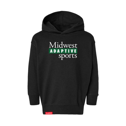 Midwest Adaptive Sports Logo Toddler Black Hoodie on a white background