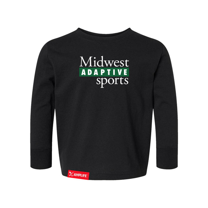 Midwest Adaptive Sports Logo Toddler Black Long Sleeve T-Shirt on a white background