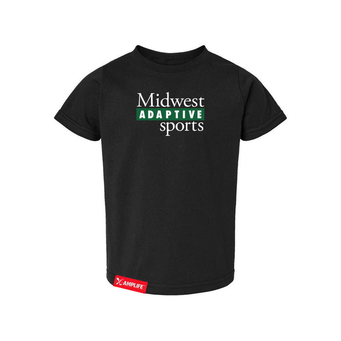 Midwest Adaptive Sports Logo Toddler Black T-Shirt on a white background