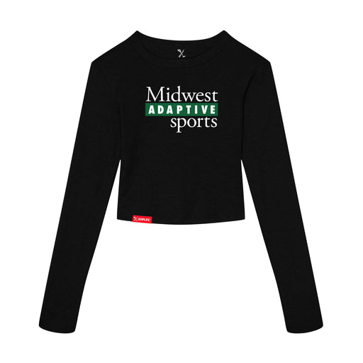 Midwest Adaptive Sports Logo Women's Black Crop Long Sleeve T-Shirt on a white background