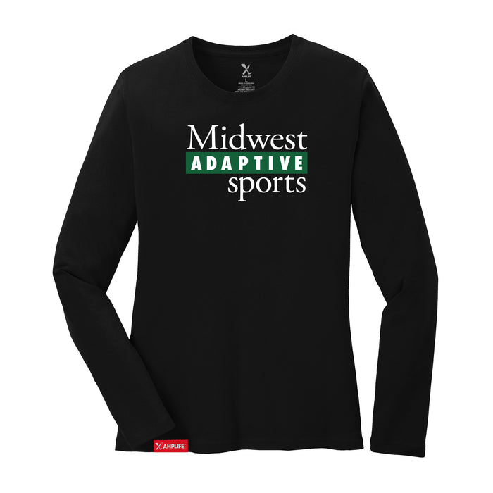 Midwest Adaptive Sports Logo Women's Black Long Sleeve T-Shirt on a white background