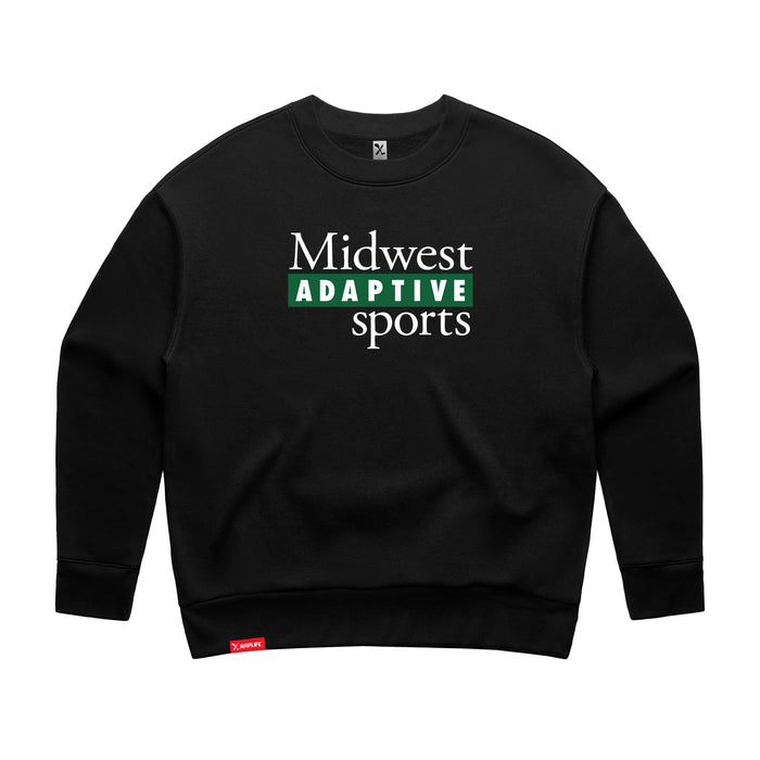Midwest Adaptive Sports Logo Women's Black Modern Crewneck Sweatshirt on a white background