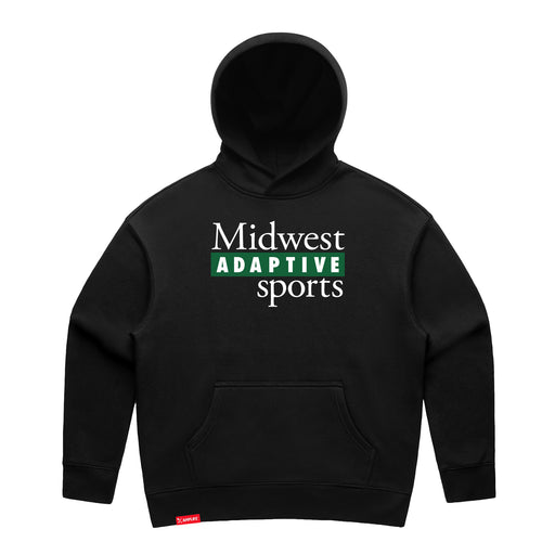 Midwest Adaptive Sports Logo Women's Black Modern Hoodie on a white background