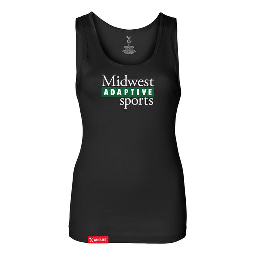 Midwest Adaptive Sports Logo Women's Black Slim Micro Rib Tank Top on a white background