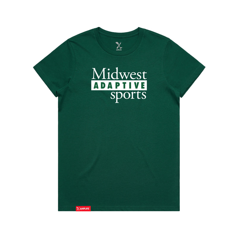 Midwest Adaptive Sports Logo Women's Jade T-Shirt on a white background