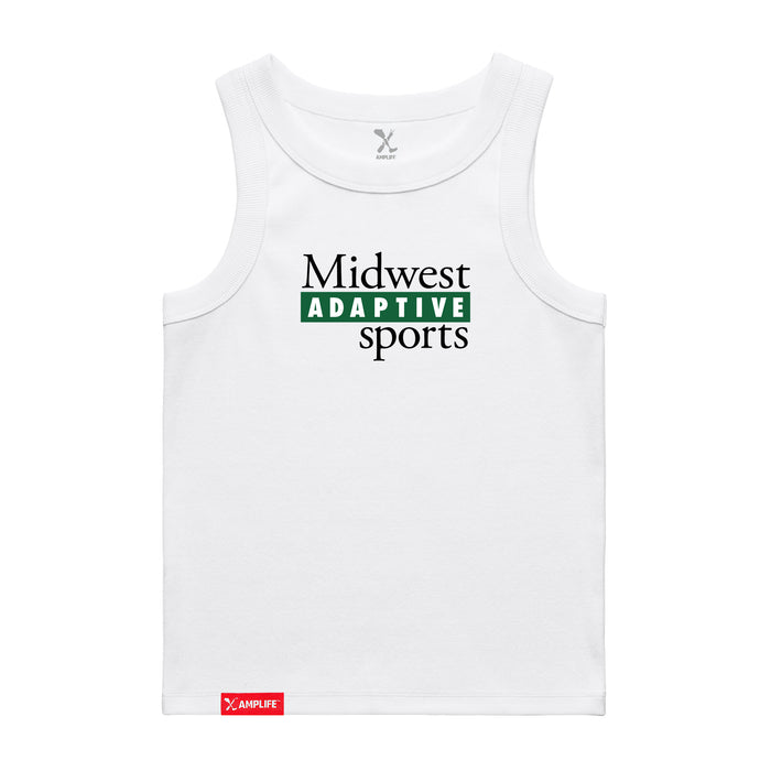 Midwest Adaptive Sports Logo Women's White Organic Tank Top on a white background