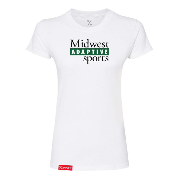 Midwest Adaptive Sports Logo Women's White Slim T-Shirt on a white background