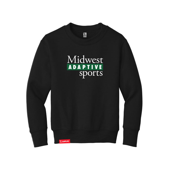 Midwest Adaptive Sports Logo Youth Black Crewneck Sweatshirt on a white background