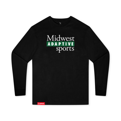 Midwest Adaptive Sports Logo Youth Black Long Sleeve T-Shirt on a white background