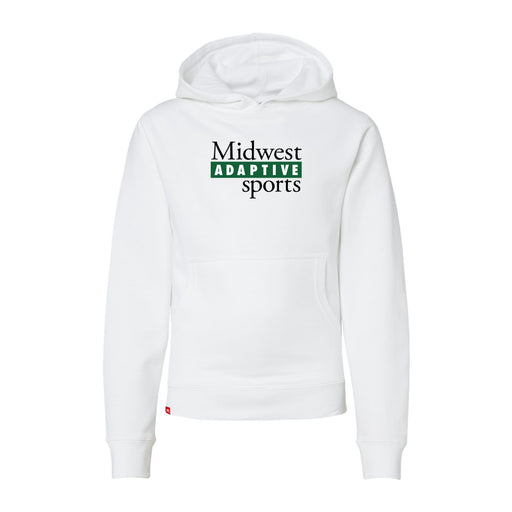 Midwest Adaptive Sports Logo Youth White Hoodie on a white background